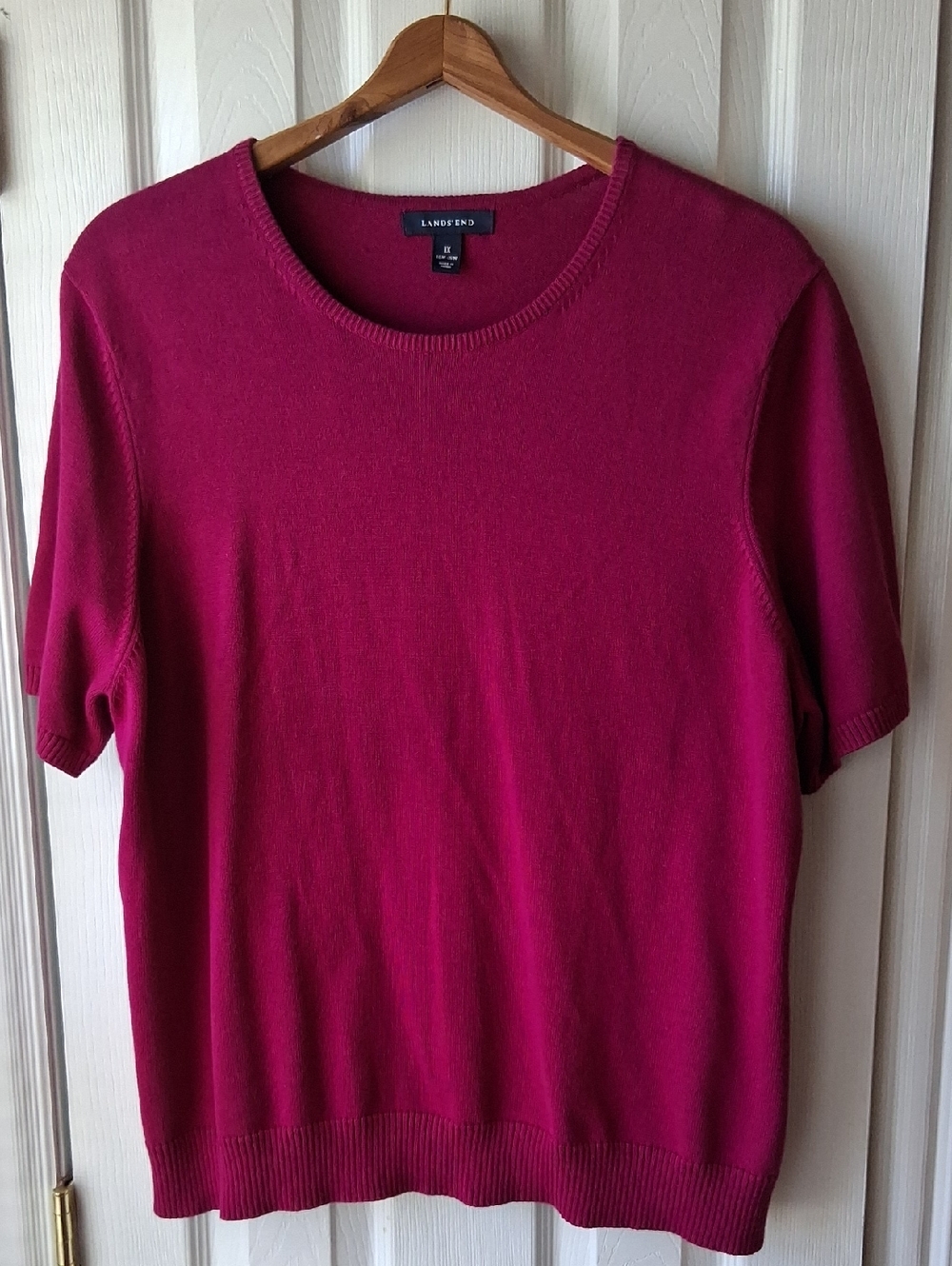 Lands End Magenta Short Sleeve Sweater Top Size 1X, 16W-18W 100% Supima Cotton